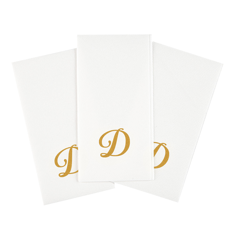 Luxenap Rectangle Gold Letter D White Paper Linen-Feel Guest Towel / Napkin - Air Laid, Cursive Font - 15 3/4" x 8" - 2000 count box