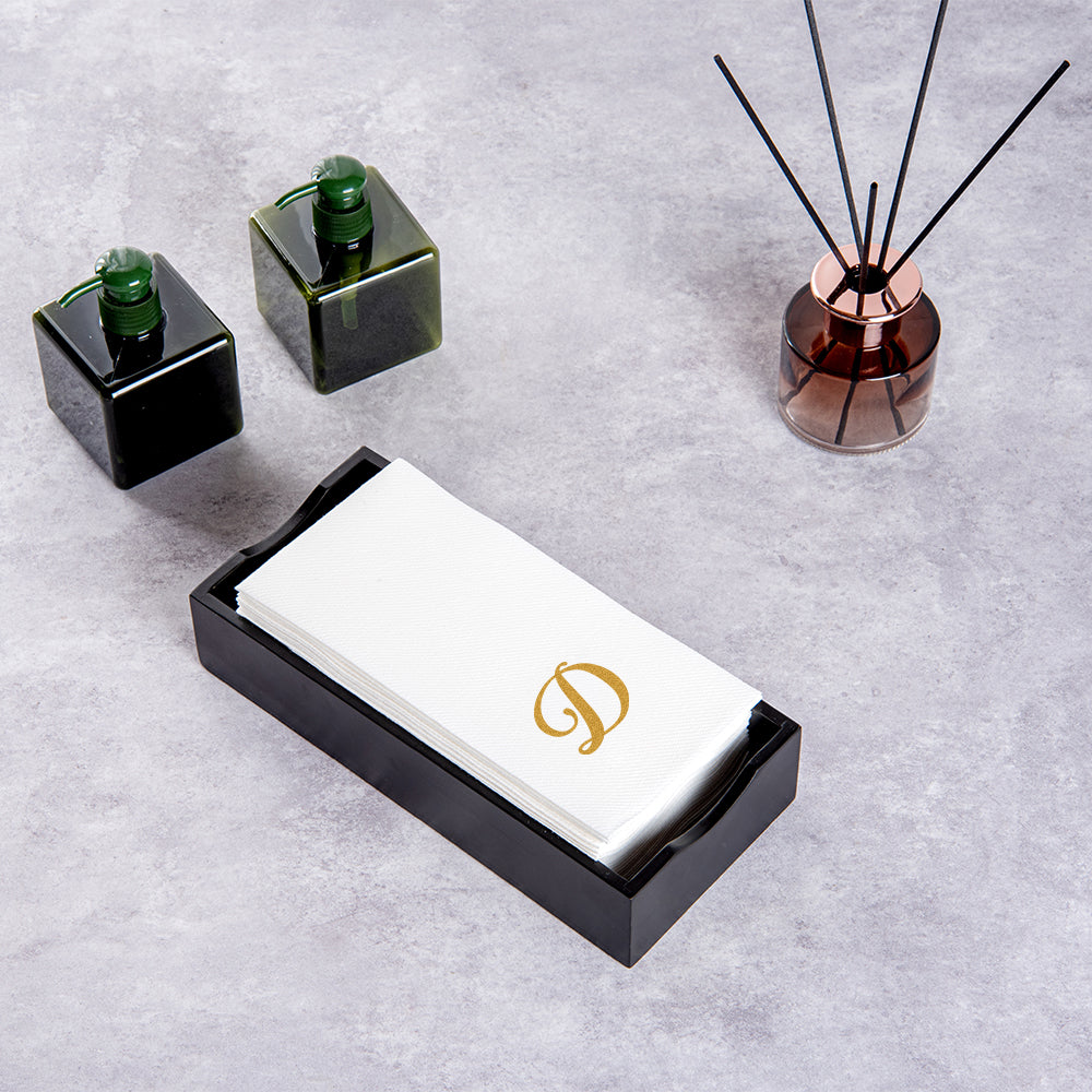 Luxenap Rectangle Gold Letter D White Paper Linen-Feel Guest Towel / Napkin - Air Laid, Cursive Font - 15 3/4" x 8" - 2000 count box