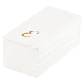 Luxenap Rectangle Gold Letter E White Paper Linen-Feel Guest Towel / Napkin - Air Laid, Cursive Font - 15 3/4" x 8" - 50 count box