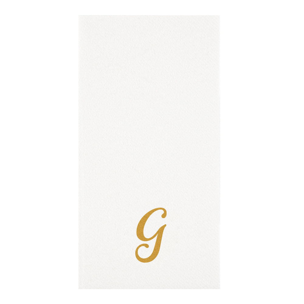 Luxenap Rectangle Gold Letter G White Paper Linen-Feel Guest Towel / Napkin - Air Laid, Cursive Font - 15 3/4" x 8" - 2000 count box