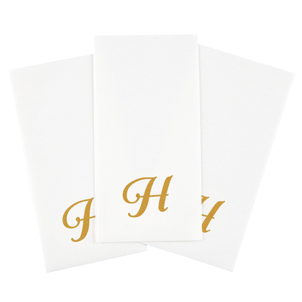 Luxenap Rectangle Gold Letter H White Paper Linen-Feel Guest Towel / Napkin - Air Laid, Cursive Font - 15 3/4" x 8" - 50 count box
