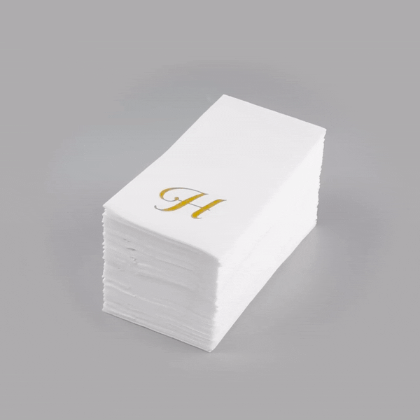 Luxenap Rectangle Gold Letter H White Paper Linen-Feel Guest Towel / Napkin - Air Laid, Cursive Font - 15 3/4" x 8" - 2000 count box