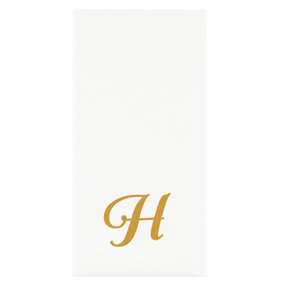 Luxenap Rectangle Gold Letter H White Paper Linen-Feel Guest Towel / Napkin - Air Laid, Cursive Font - 15 3/4" x 8" - 2000 count box