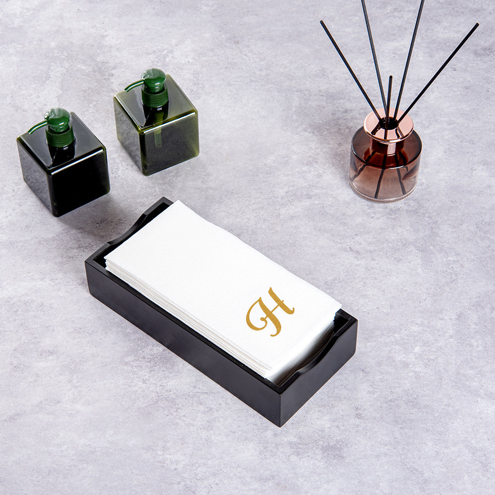 Luxenap Rectangle Gold Letter H White Paper Linen-Feel Guest Towel / Napkin - Air Laid, Cursive Font - 15 3/4" x 8" - 2000 count box