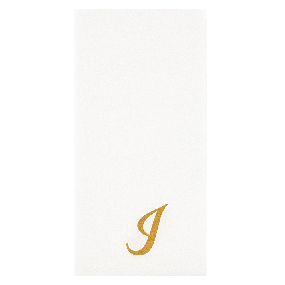 Luxenap Rectangle Gold Letter I White Paper Linen-Feel Guest Towel / Napkin - Air Laid, Cursive Font - 15 3/4" x 8" - 2000 count box