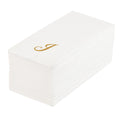 Luxenap Rectangle Gold Letter J White Paper Linen-Feel Guest Towel / Napkin - Air Laid, Cursive Font - 15 3/4" x 8" - 50 count box