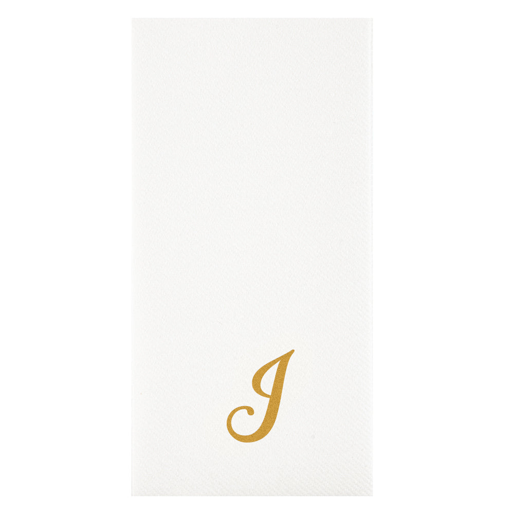 Luxenap Rectangle Gold Letter J White Paper Linen-Feel Guest Towel / Napkin - Air Laid, Cursive Font - 15 3/4" x 8" - 50 count box
