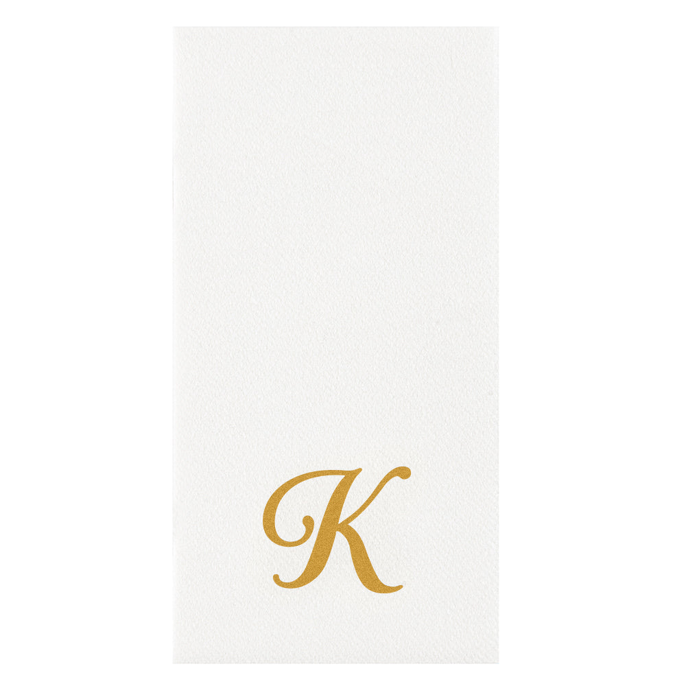 Luxenap Rectangle Gold Letter K White Paper Linen-Feel Guest Towel / Napkin - Air Laid, Cursive Font - 15 3/4" x 8" - 50 count box