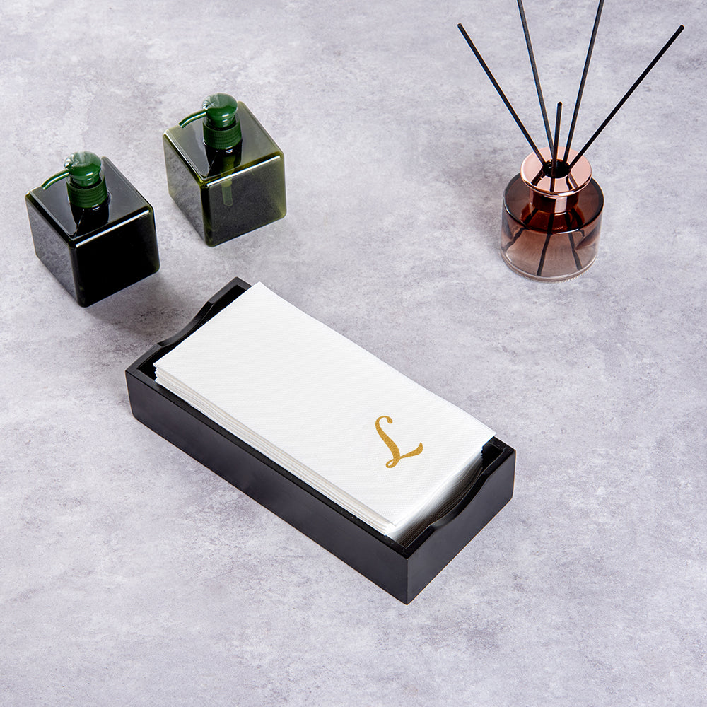 Luxenap Rectangle Gold Letter L White Paper Linen-Feel Guest Towel / Napkin - Air Laid, Cursive Font - 15 3/4" x 8" - 2000 count box