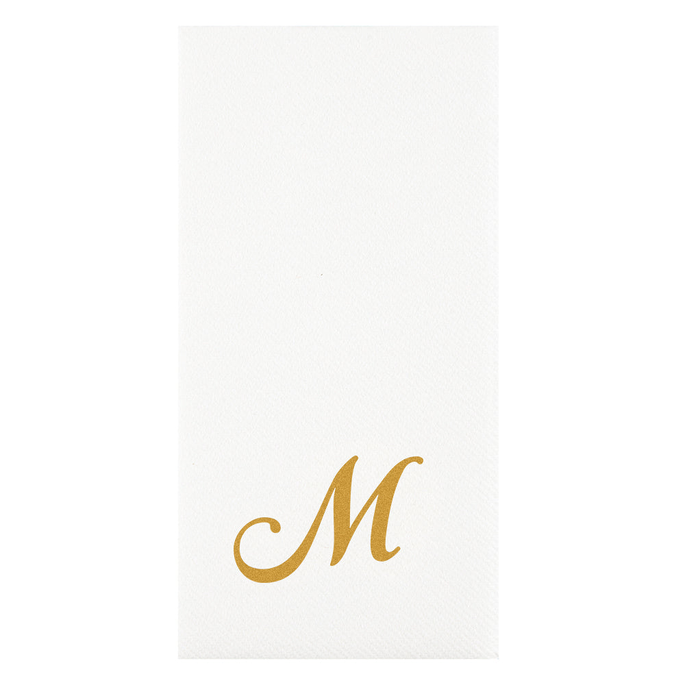 Luxenap Rectangle Gold Letter M White Paper Linen-Feel Guest Towel / Napkin - Air Laid, Cursive Font - 15 3/4" x 8" - 2000 count box