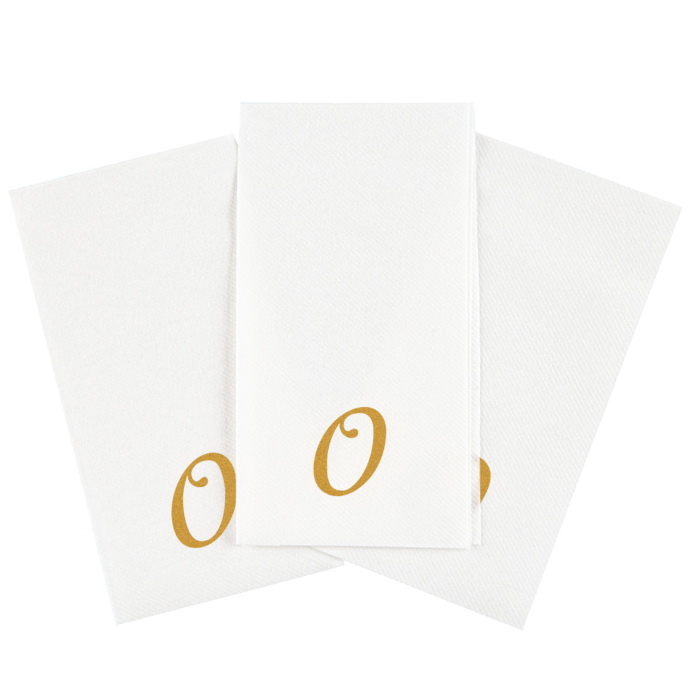 Luxenap Rectangle Gold Letter O White Paper Linen-Feel Guest Towel / Napkin - Air Laid, Cursive Font - 15 3/4" x 8" - 50 count box
