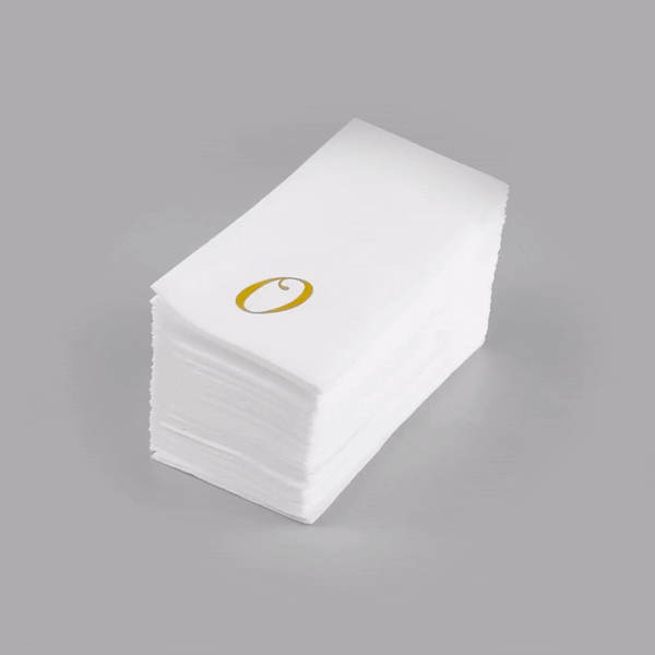 Luxenap Rectangle Gold Letter O White Paper Linen-Feel Guest Towel / Napkin - Air Laid, Cursive Font - 15 3/4" x 8" - 2000 count box