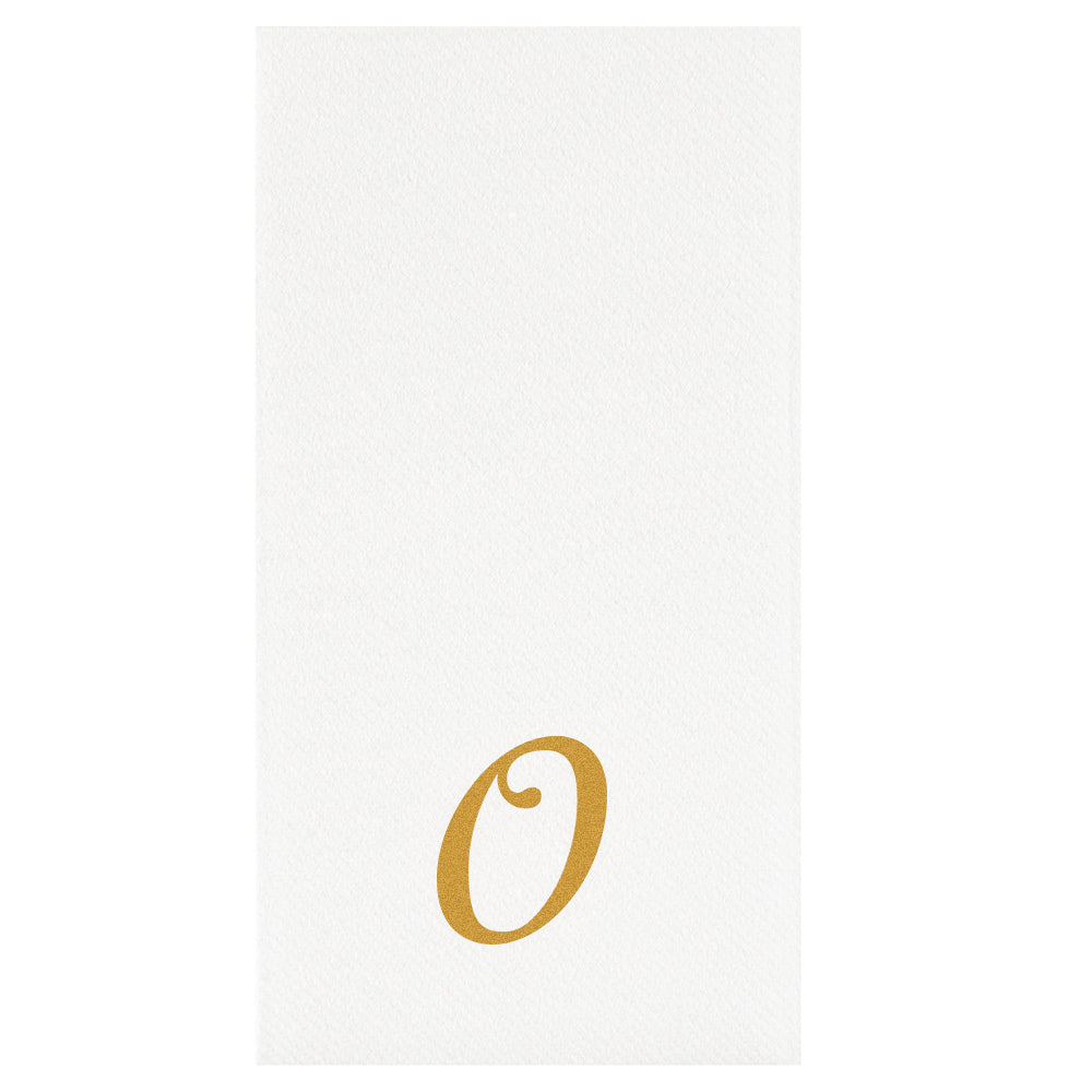Luxenap Rectangle Gold Letter O White Paper Linen-Feel Guest Towel / Napkin - Air Laid, Cursive Font - 15 3/4" x 8" - 2000 count box