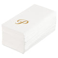 Luxenap Rectangle Gold Letter P White Paper Linen-Feel Guest Towel / Napkin - Air Laid, Cursive Font - 15 3/4" x 8" - 2000 count box
