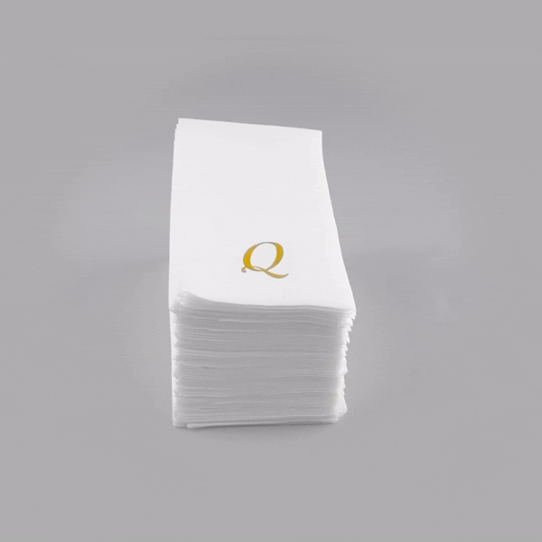 Luxenap Rectangle Gold Letter Q White Paper Linen-Feel Guest Towel / Napkin - Air Laid, Cursive Font - 15 3/4" x 8" - 2000 count box