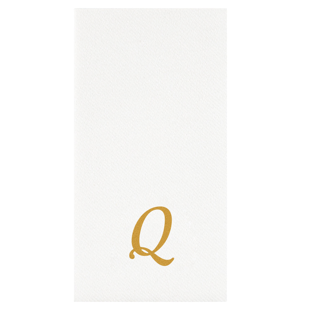 Luxenap Rectangle Gold Letter Q White Paper Linen-Feel Guest Towel / Napkin - Air Laid, Cursive Font - 15 3/4" x 8" - 2000 count box