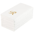 Luxenap Rectangle Gold Letter R White Paper Linen-Feel Guest Towel / Napkin - Air Laid, Cursive Font - 15 3/4" x 8" - 50 count box