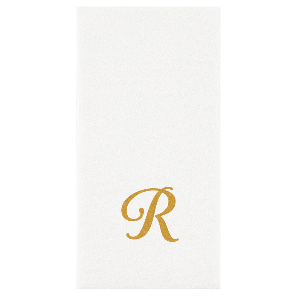 Luxenap Rectangle Gold Letter R White Paper Linen-Feel Guest Towel / Napkin - Air Laid, Cursive Font - 15 3/4" x 8" - 2000 count box