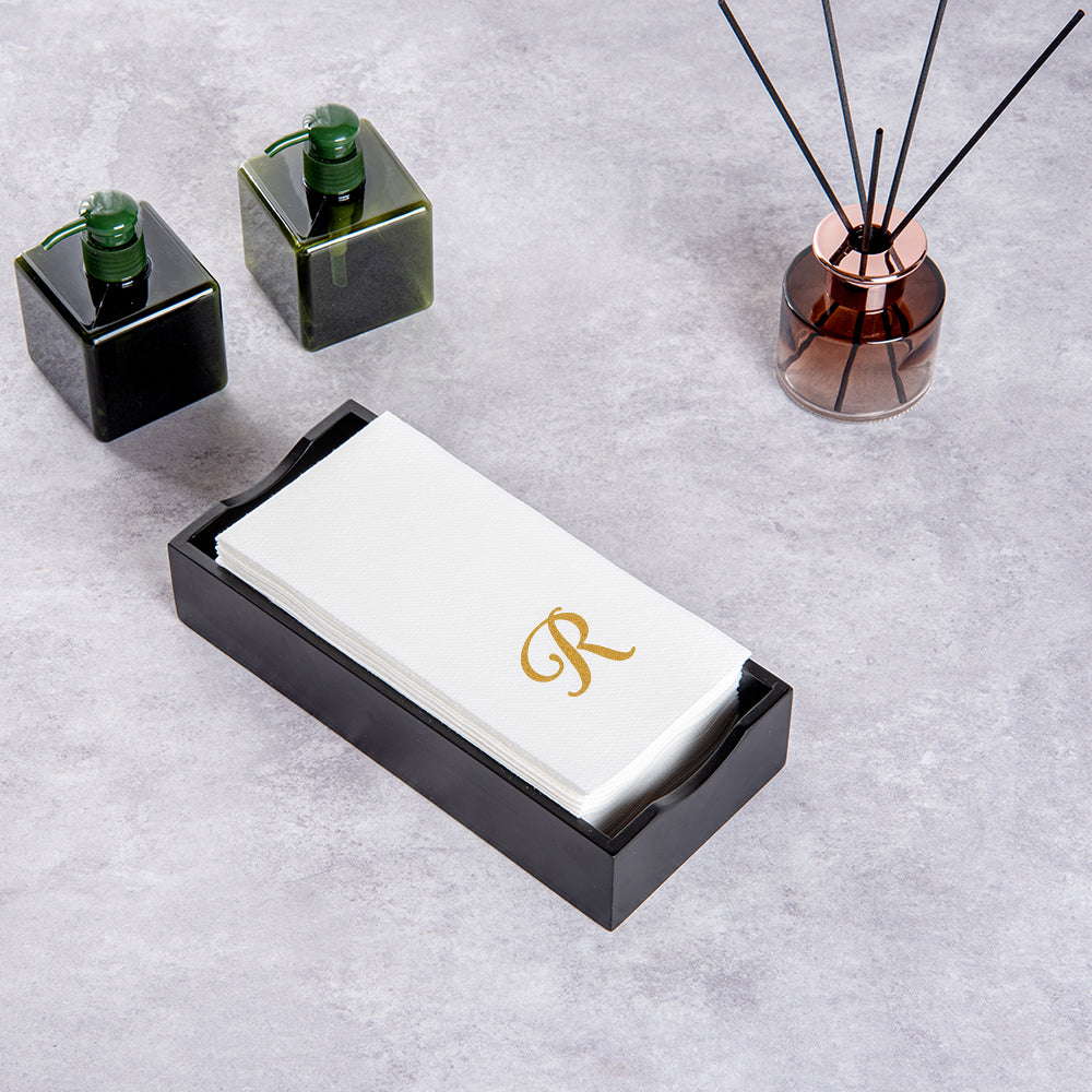 Luxenap Rectangle Gold Letter R White Paper Linen-Feel Guest Towel / Napkin - Air Laid, Cursive Font - 15 3/4" x 8" - 2000 count box