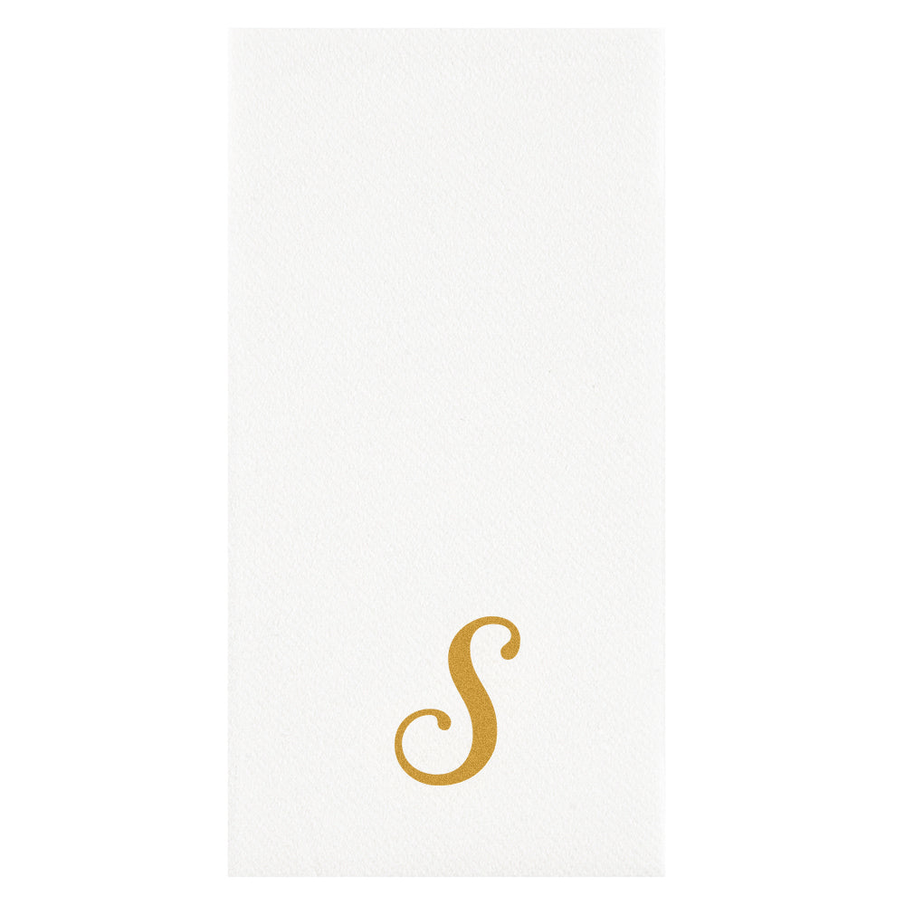 Luxenap Rectangle Gold Letter S White Paper Linen-Feel Guest Towel / Napkin - Air Laid, Cursive Font - 15 3/4" x 8" - 2000 count box