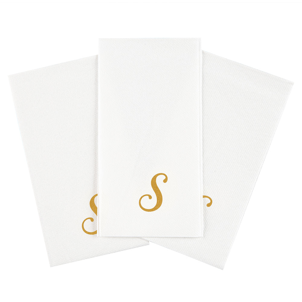 Luxenap Rectangle Gold Letter S White Paper Linen-Feel Guest Towel / Napkin - Air Laid, Cursive Font - 15 3/4" x 8" - 2000 count box