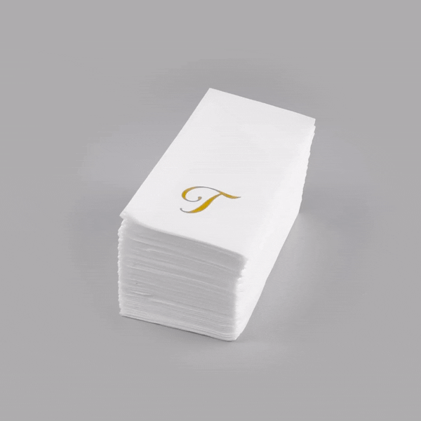 Luxenap Rectangle Gold Letter T White Paper Linen-Feel Guest Towel / Napkin - Air Laid, Cursive Font - 15 3/4" x 8" - 2000 count box