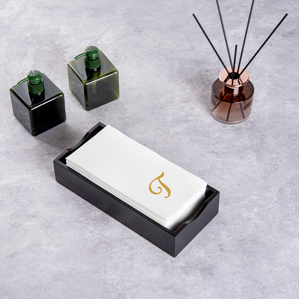 Luxenap Rectangle Gold Letter T White Paper Linen-Feel Guest Towel / Napkin - Air Laid, Cursive Font - 15 3/4" x 8" - 2000 count box