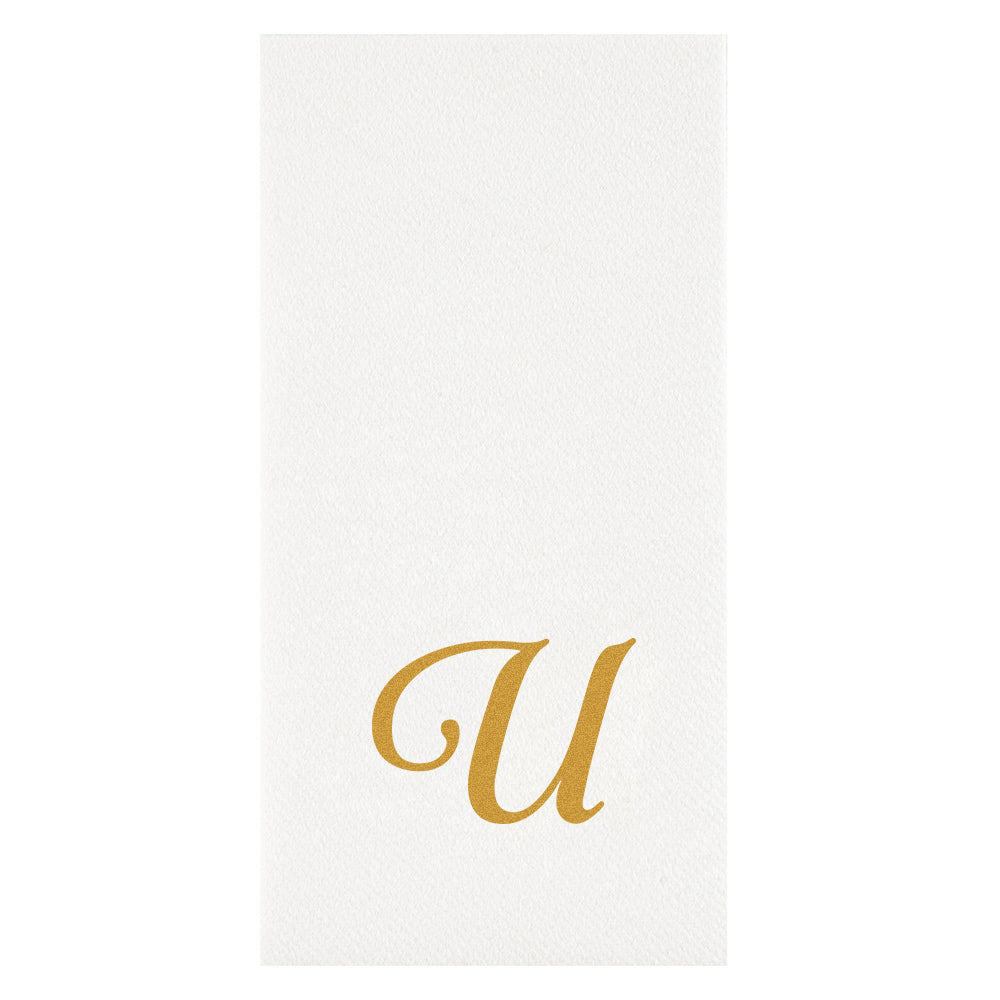 Luxenap Rectangle Gold Letter U White Paper Linen-Feel Guest Towel / Napkin - Air Laid, Cursive Font - 15 3/4" x 8" - 2000 count box