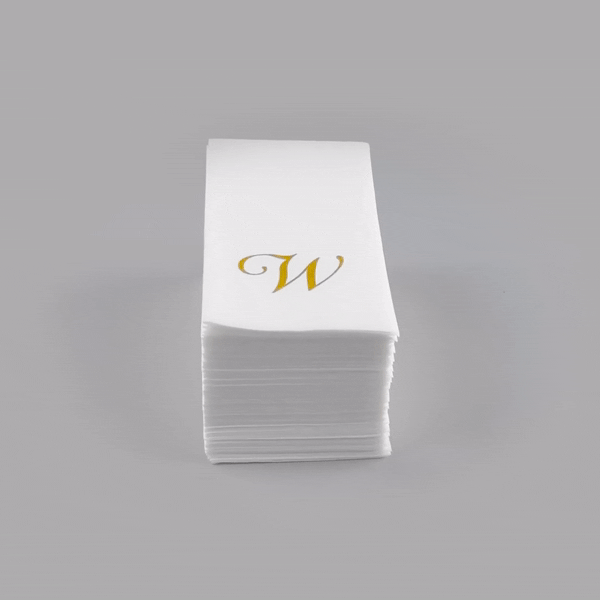 Luxenap Rectangle Gold Letter W White Paper Linen-Feel Guest Towel / Napkin - Air Laid, Cursive Font - 15 3/4" x 8" - 2000 count box