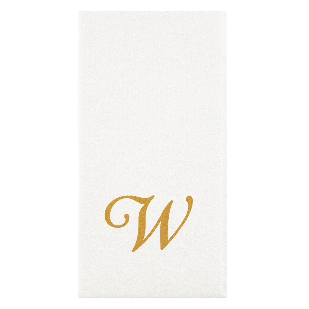 Luxenap Rectangle Gold Letter W White Paper Linen-Feel Guest Towel / Napkin - Air Laid, Cursive Font - 15 3/4" x 8" - 2000 count box
