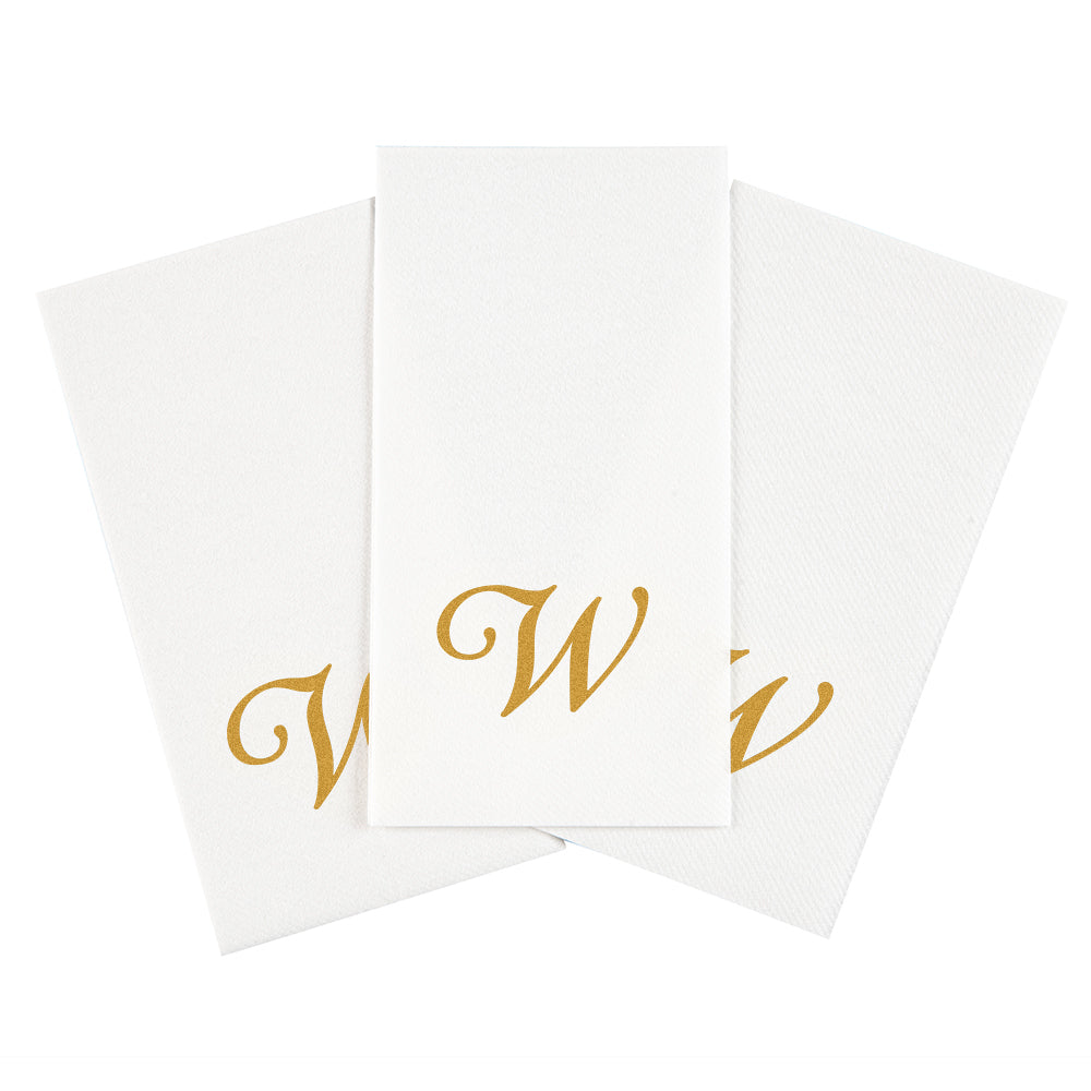 Luxenap Rectangle Gold Letter W White Paper Linen-Feel Guest Towel / Napkin - Air Laid, Cursive Font - 15 3/4" x 8" - 2000 count box