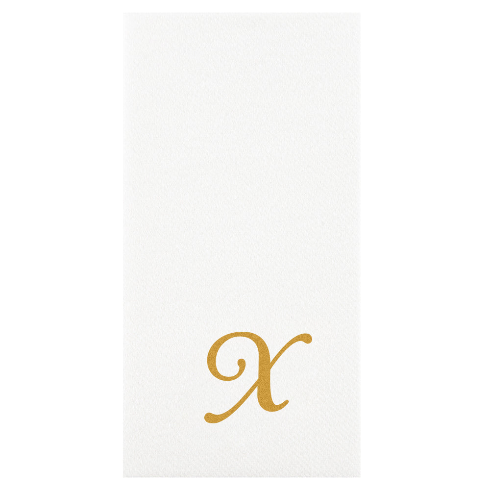 Luxenap Rectangle Gold Letter X White Paper Linen-Feel Guest Towel / Napkin - Air Laid, Cursive Font - 15 3/4" x 8" - 50 count box