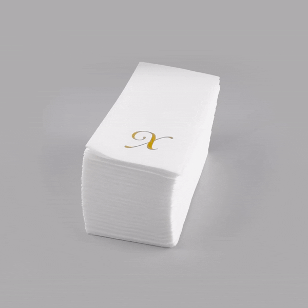 Luxenap Rectangle Gold Letter X White Paper Linen-Feel Guest Towel / Napkin - Air Laid, Cursive Font - 15 3/4" x 8" - 2000 count box