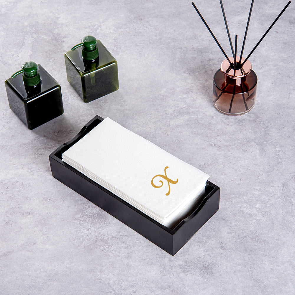 Luxenap Rectangle Gold Letter X White Paper Linen-Feel Guest Towel / Napkin - Air Laid, Cursive Font - 15 3/4" x 8" - 2000 count box