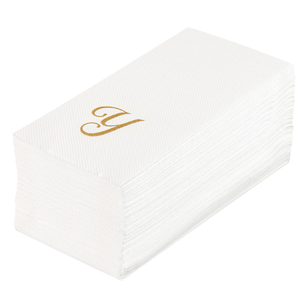 Luxenap Rectangle Gold Letter Y White Paper Linen-Feel Guest Towel / Napkin - Air Laid, Cursive Font - 15 3/4" x 8" - 50 count box