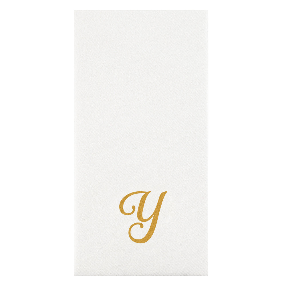 Luxenap Rectangle Gold Letter Y White Paper Linen-Feel Guest Towel / Napkin - Air Laid, Cursive Font - 15 3/4" x 8" - 50 count box