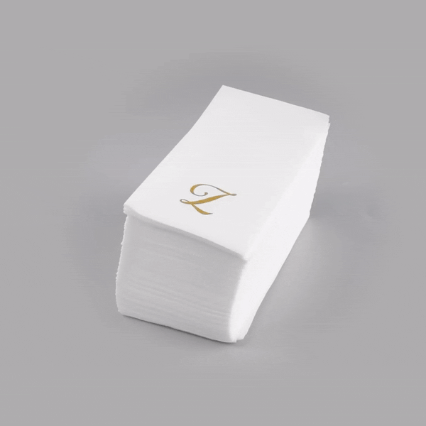 Luxenap Rectangle Gold Letter Z White Paper Linen-Feel Guest Towel / Napkin - Air Laid, Cursive Font - 15 3/4" x 8" - 50 count box
