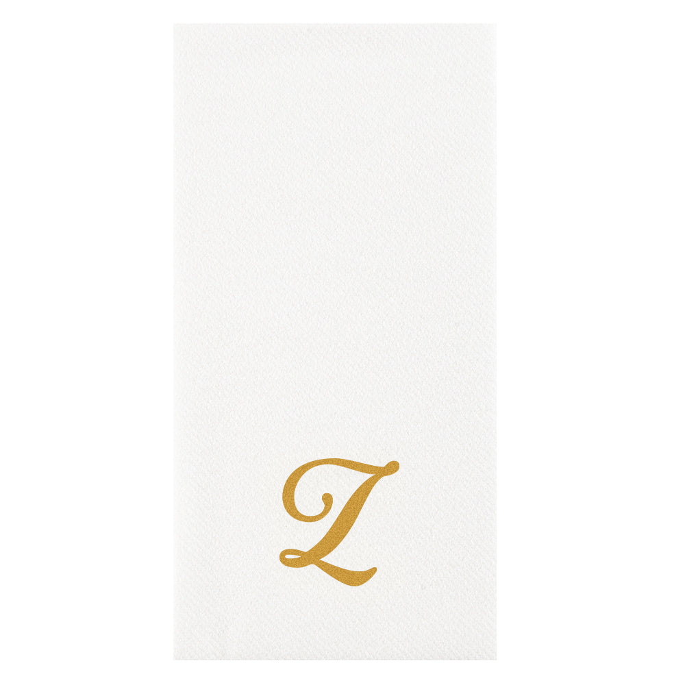Luxenap Rectangle Gold Letter Z White Paper Linen-Feel Guest Towel / Napkin - Air Laid, Cursive Font - 15 3/4" x 8" - 50 count box