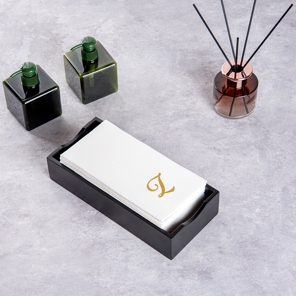 Luxenap Rectangle Gold Letter Z White Paper Linen-Feel Guest Towel / Napkin - Air Laid, Cursive Font - 15 3/4" x 8" - 50 count box