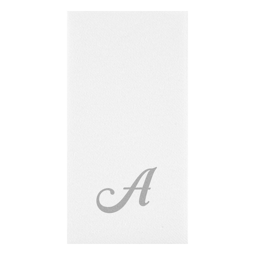 Luxenap Rectangle Silver Letter A White Paper Linen-Feel Guest Towel / Napkin - Air Laid, Cursive Font - 15 3/4" x 8" - 2000 count box