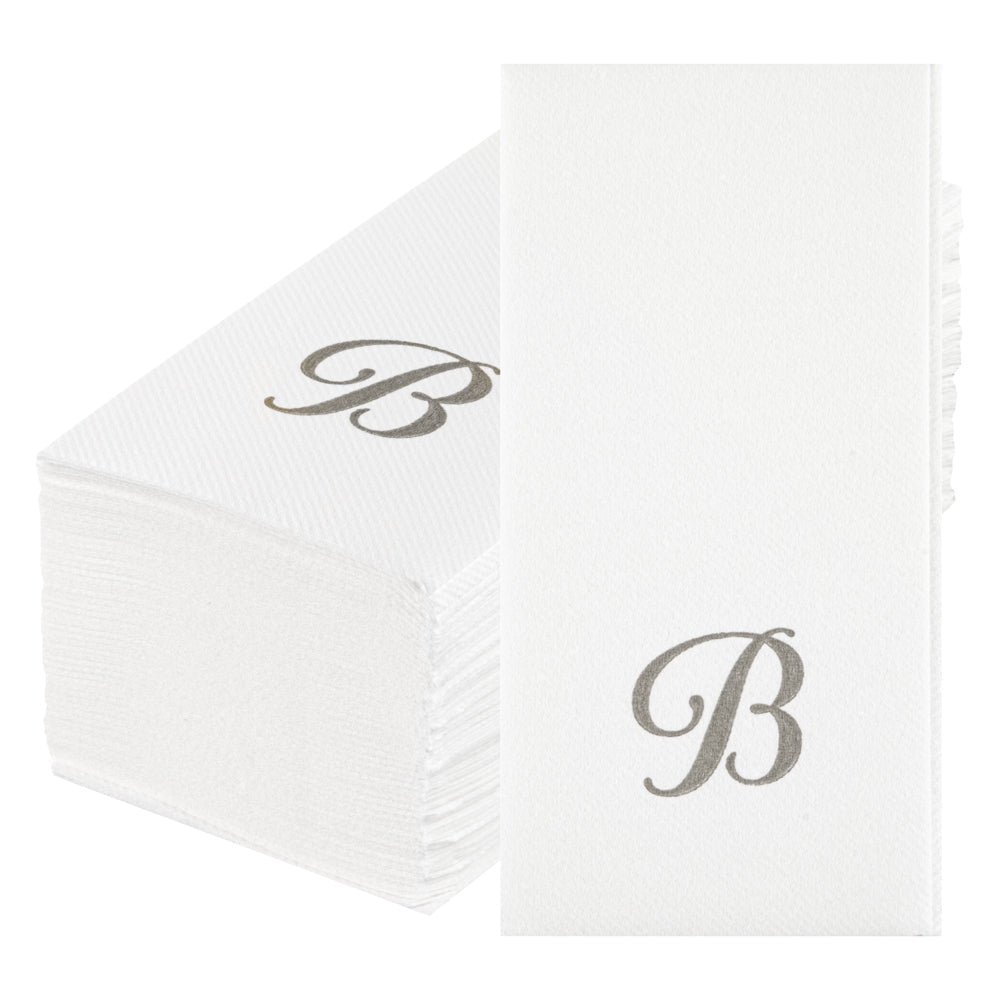 Luxenap Rectangle Silver Letter B White Paper Linen-Feel Guest Towel / Napkin - Air Laid, Cursive Font - 15 3/4" x 8" - 50 count box