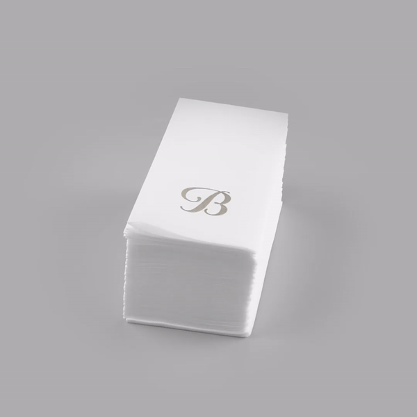 Luxenap Rectangle Silver Letter B White Paper Linen-Feel Guest Towel / Napkin - Air Laid, Cursive Font - 15 3/4" x 8" - 2000 count box