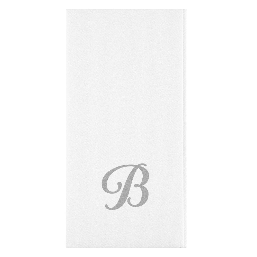 Luxenap Rectangle Silver Letter B White Paper Linen-Feel Guest Towel / Napkin - Air Laid, Cursive Font - 15 3/4" x 8" - 2000 count box