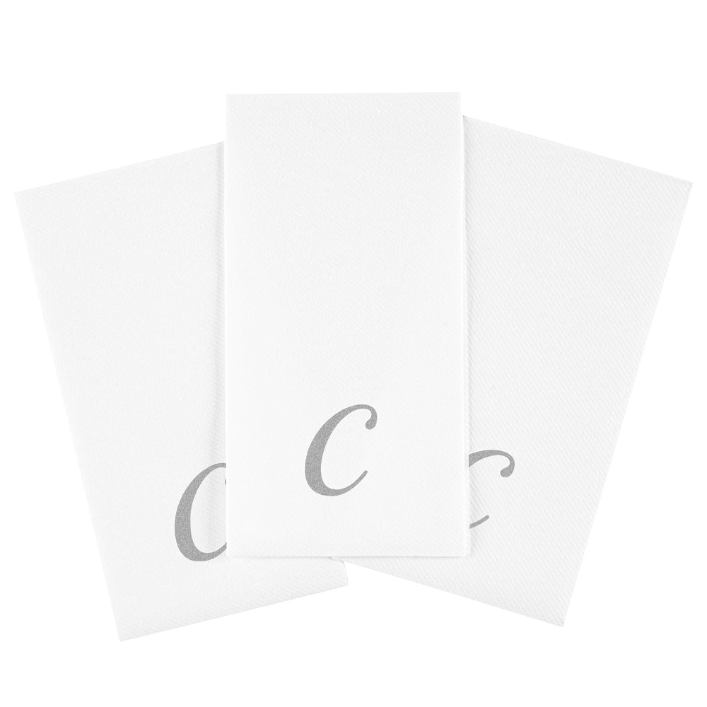 Luxenap Rectangle Silver Letter C White Paper Linen-Feel Guest Towel / Napkin - Air Laid, Cursive Font - 15 3/4" x 8" - 50 count box