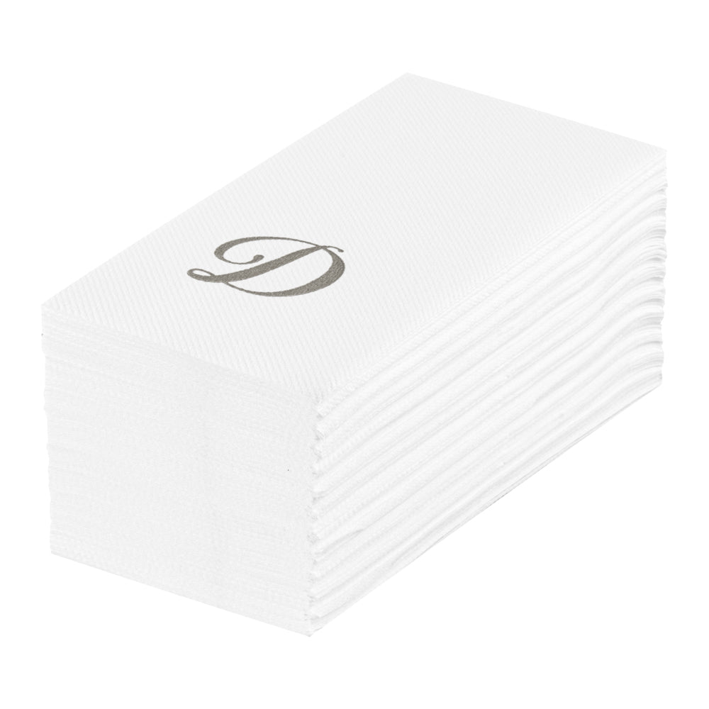 Luxenap Rectangle Silver Letter D White Paper Linen-Feel Guest Towel / Napkin - Air Laid, Cursive Font - 15 3/4" x 8" - 2000 count box