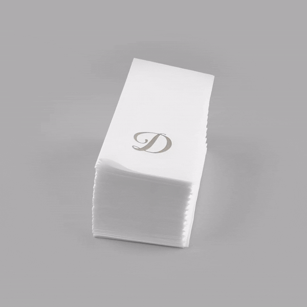 Luxenap Rectangle Silver Letter D White Paper Linen-Feel Guest Towel / Napkin - Air Laid, Cursive Font - 15 3/4" x 8" - 50 count box