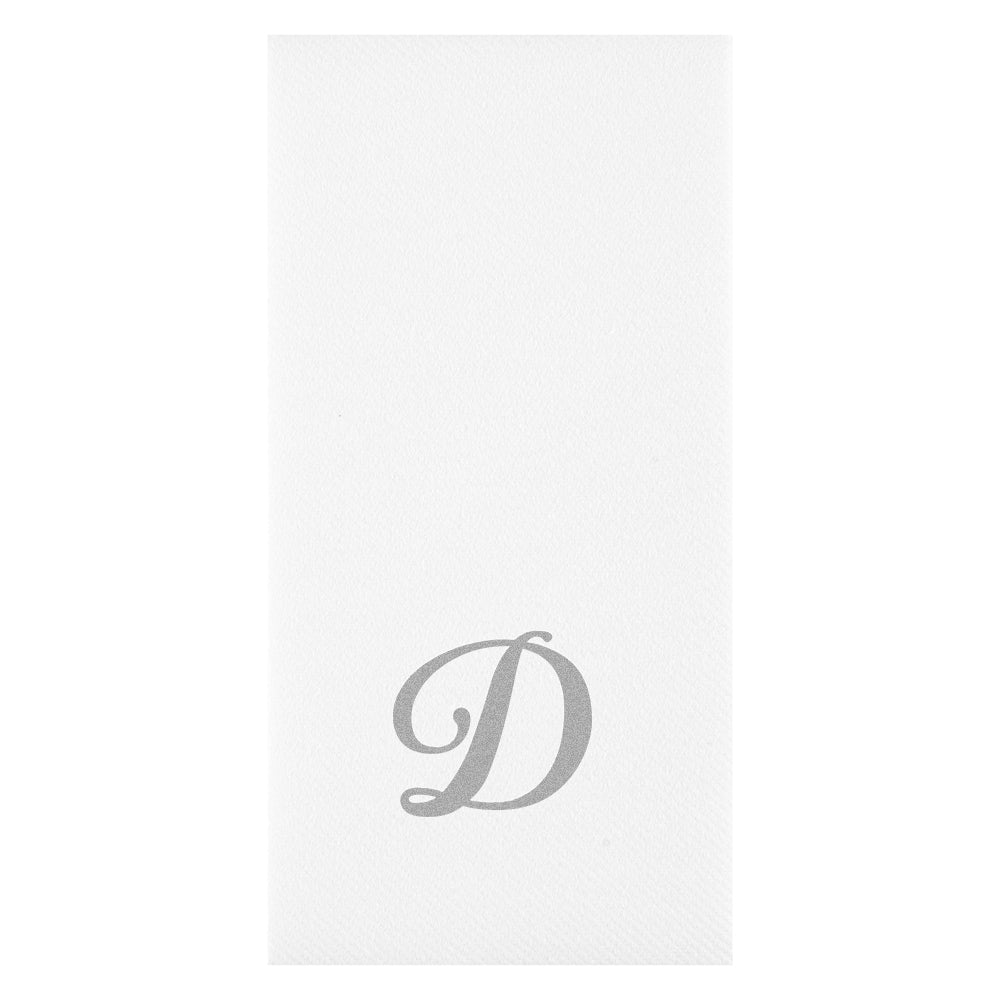 Luxenap Rectangle Silver Letter D White Paper Linen-Feel Guest Towel / Napkin - Air Laid, Cursive Font - 15 3/4" x 8" - 50 count box