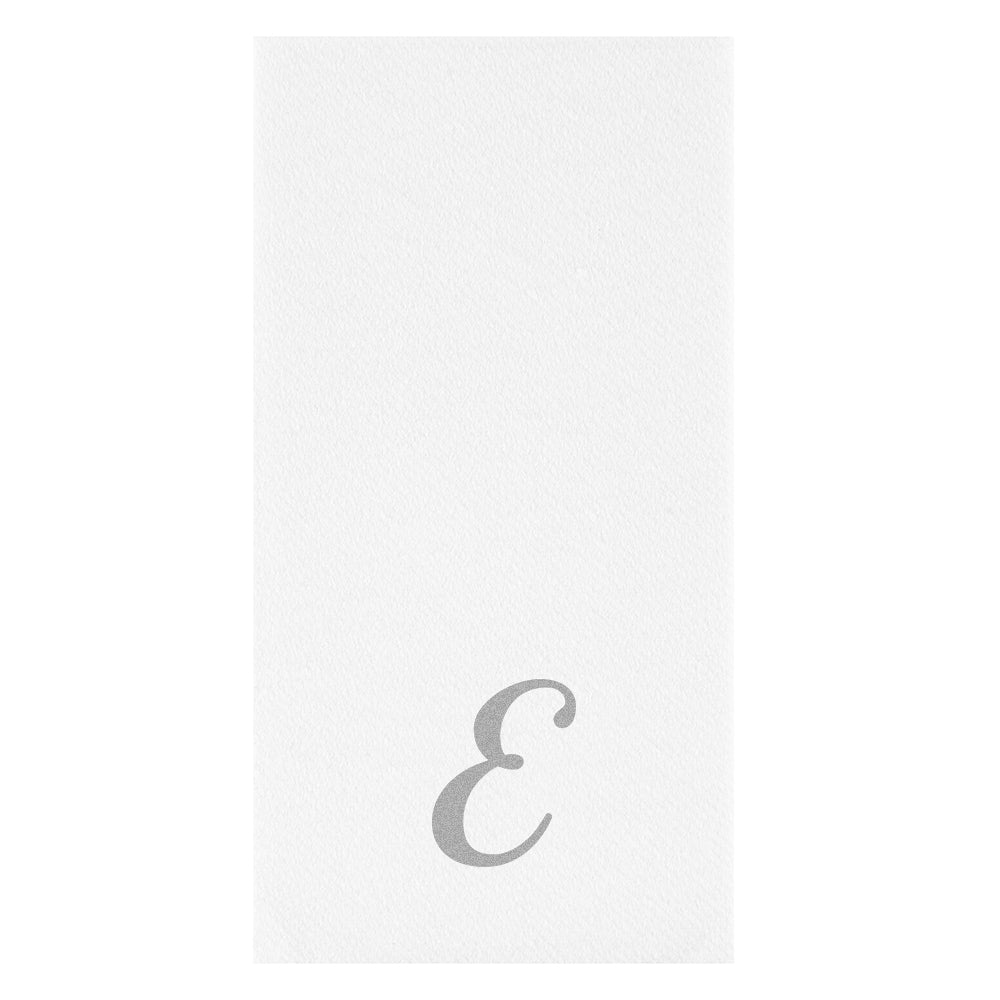 Luxenap Rectangle Silver Letter E White Paper Linen-Feel Guest Towel / Napkin - Air Laid, Cursive Font - 15 3/4" x 8" - 2000 count box