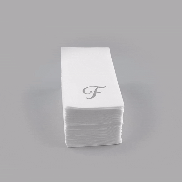 Luxenap Rectangle Silver Letter F White Paper Linen-Feel Guest Towel / Napkin - Air Laid, Cursive Font - 15 3/4" x 8" - 2000 count box