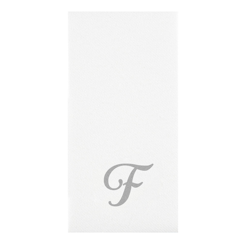 Luxenap Rectangle Silver Letter F White Paper Linen-Feel Guest Towel / Napkin - Air Laid, Cursive Font - 15 3/4" x 8" - 2000 count box